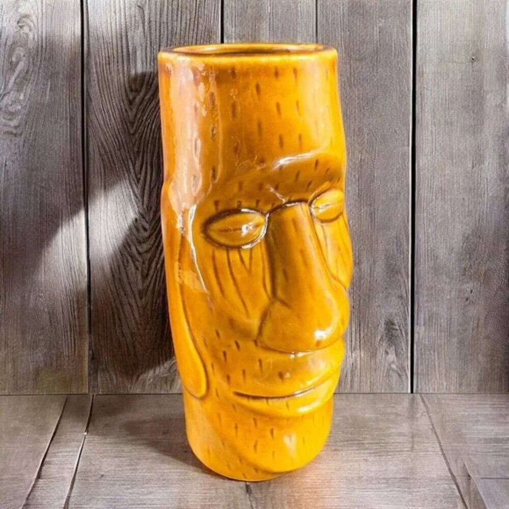 Tiki Mug Cup Tall Ceramic Barware Cup‎ Brown Glazed Drinking Cup Whimsical Decor